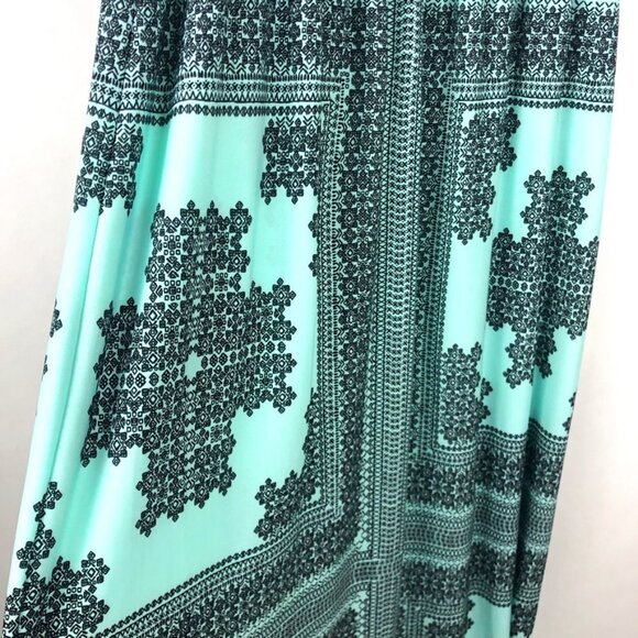 London Times Halter Maxi Dress Womens 12 Turquoise Black Geometric Print - Picture 5 of 14